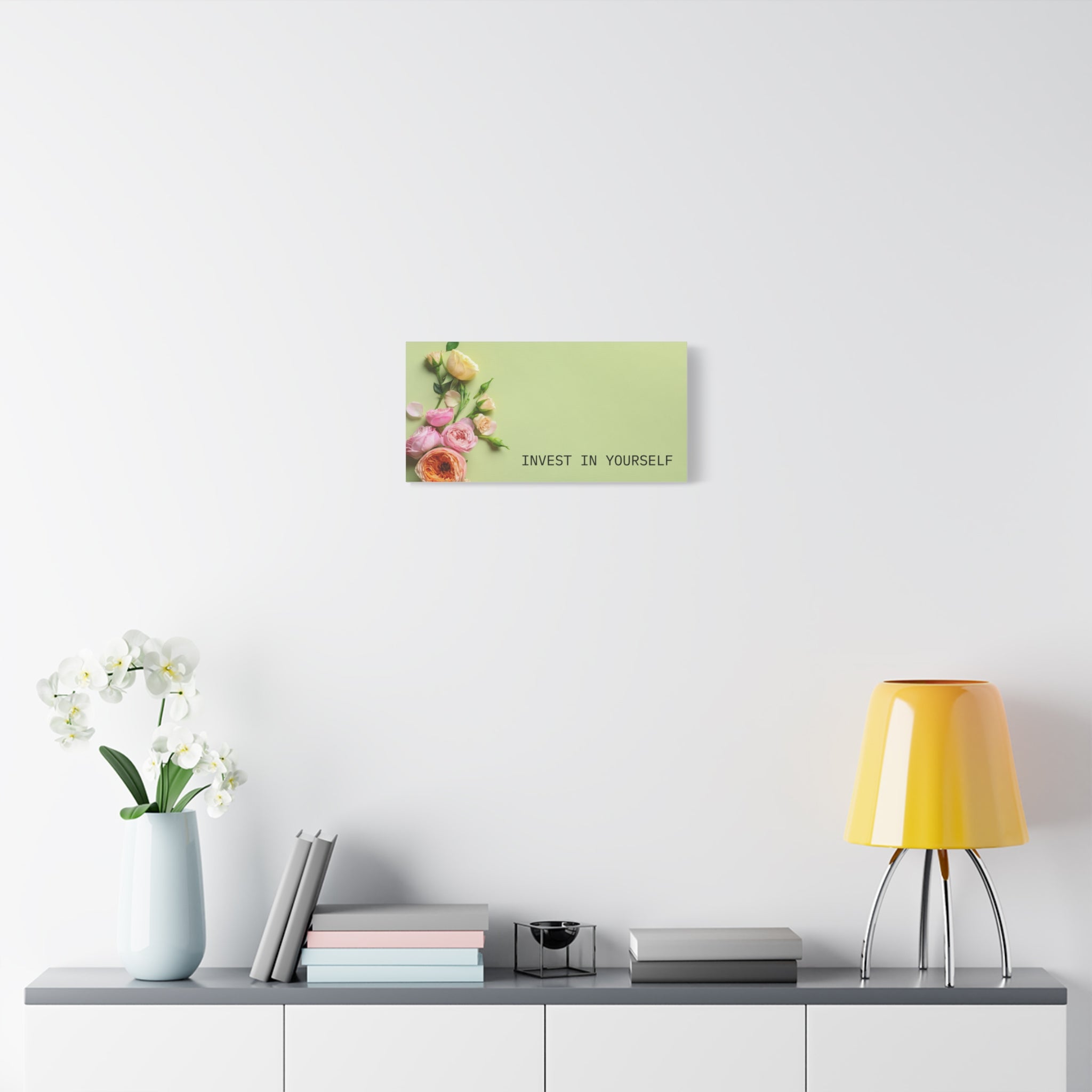 Motivational Wall Canvas - "Invest in Yourself" Floral Stretched Canvas