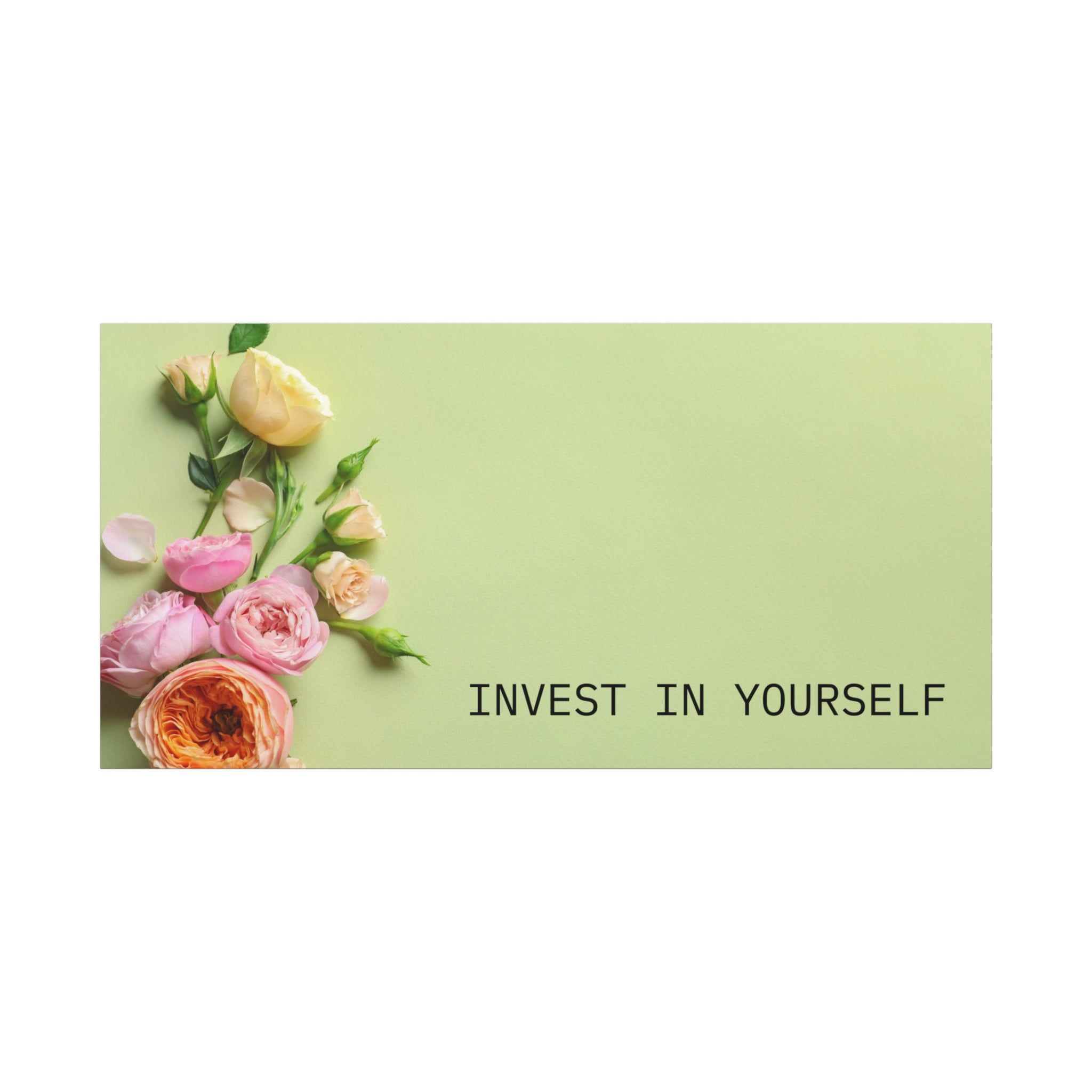 Motivational Wall Canvas - "Invest in Yourself" Floral Stretched Canvas