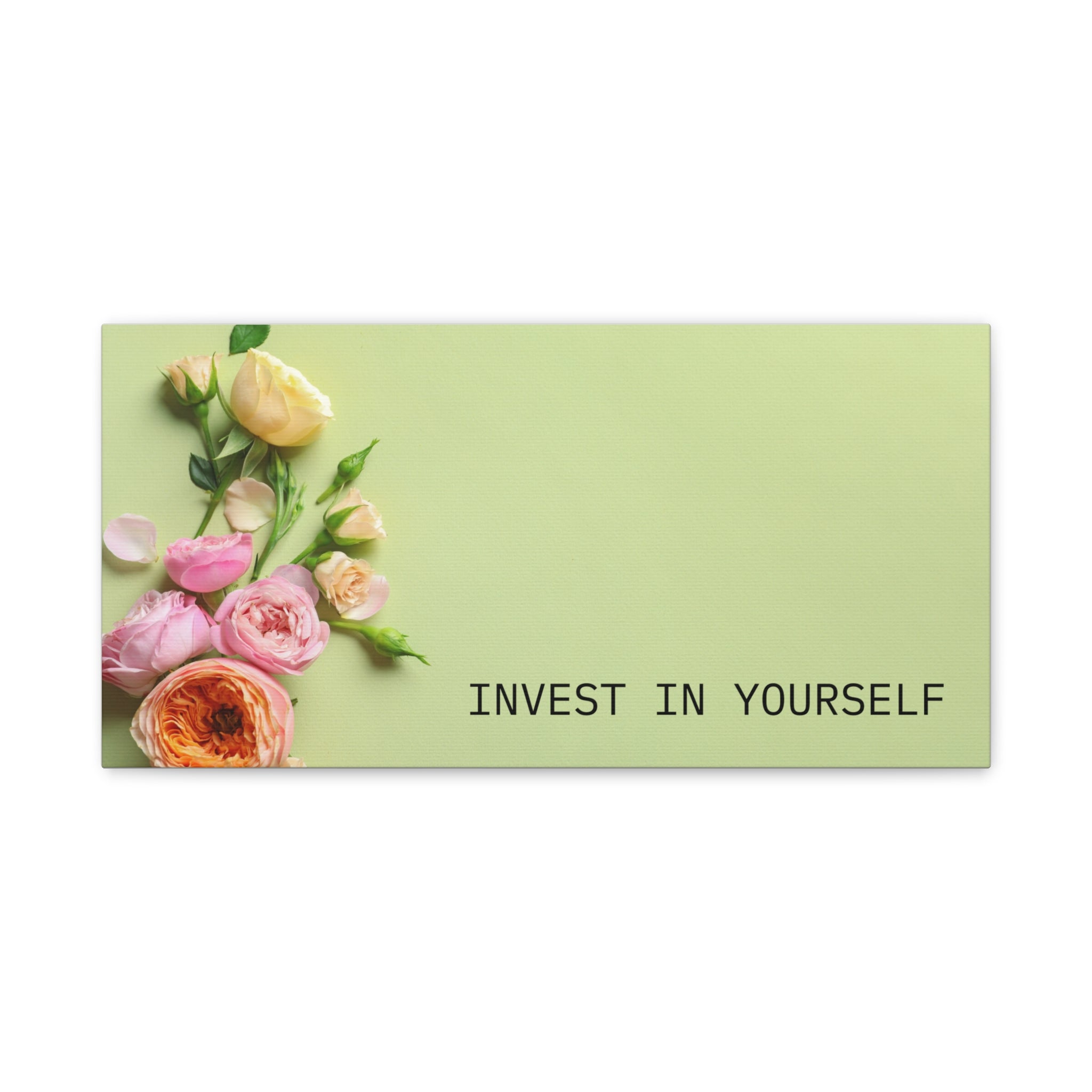Motivational Wall Canvas - "Invest in Yourself" Floral Stretched Canvas