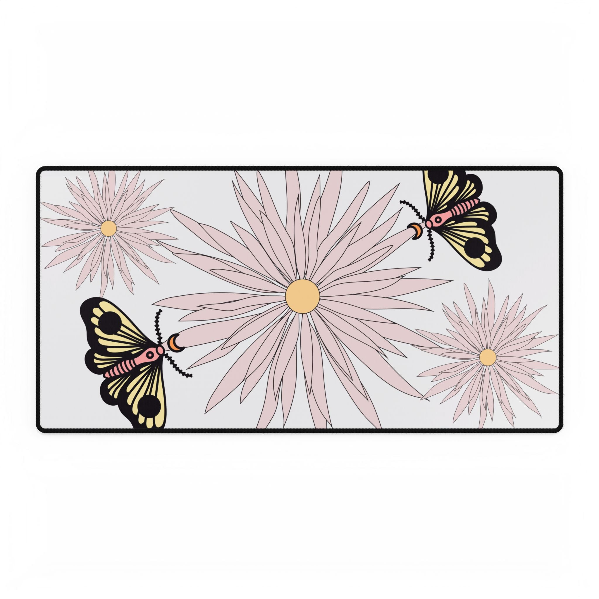Floral Butterfly Desk Mat — Pastel Daisies Mouse Pad