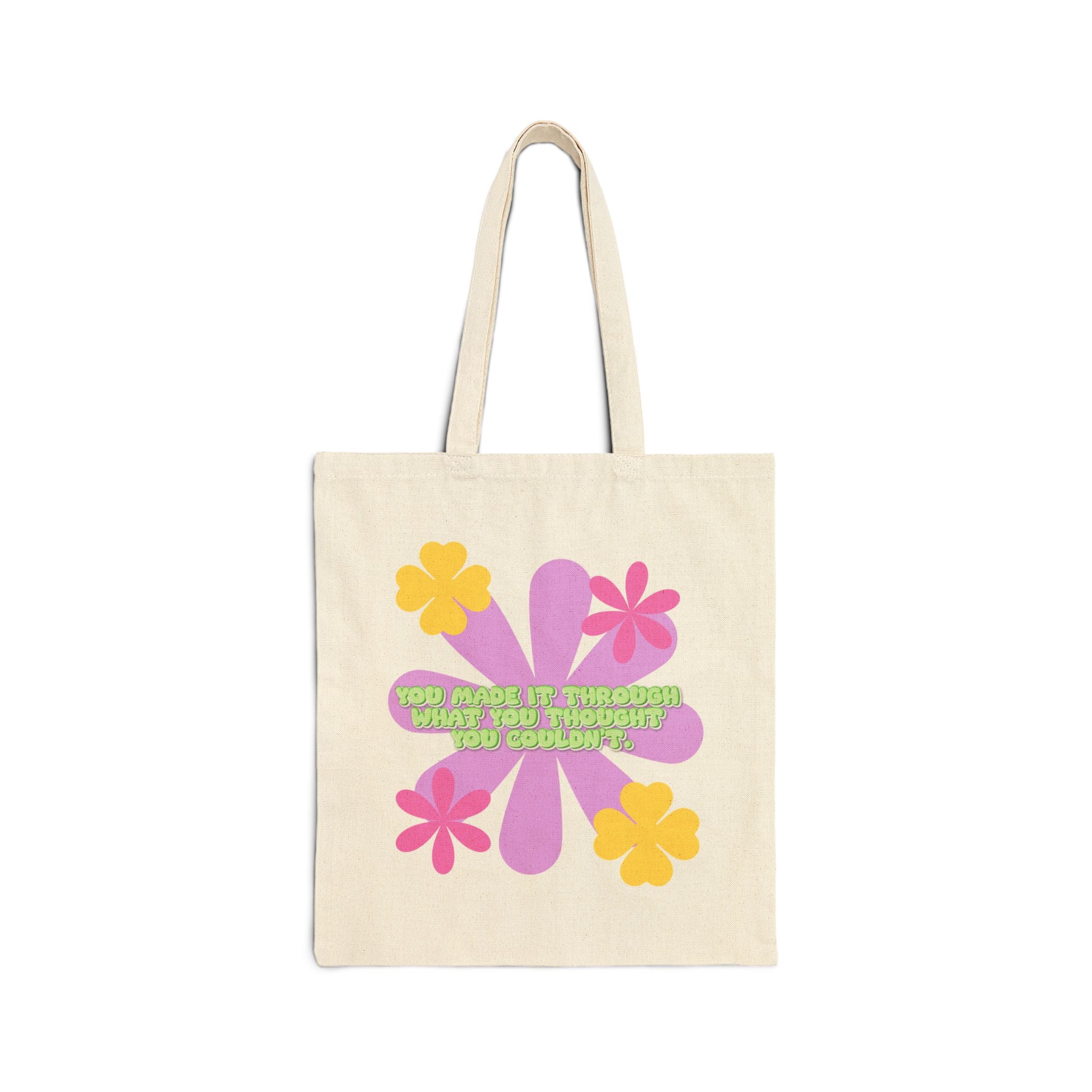 Canvas Tote Bag — Retro Floral “SMILE” Eco Shopper (Positive Message)