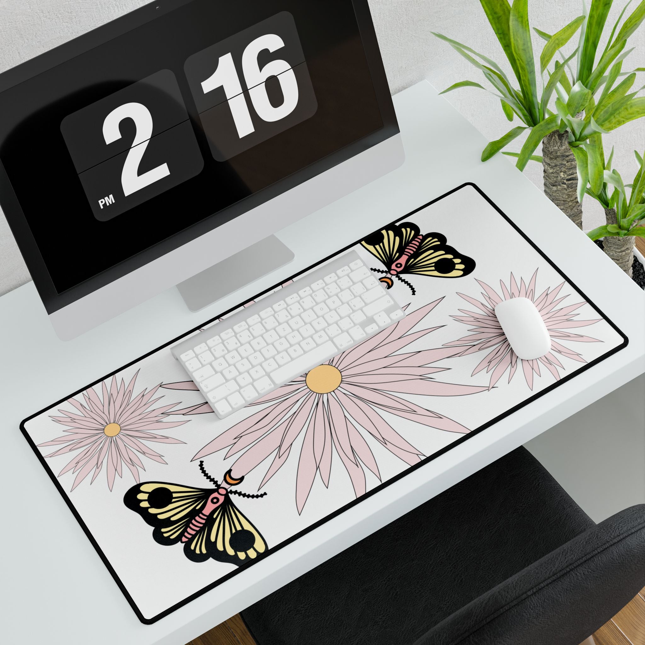 Floral Butterfly Desk Mat — Pastel Daisies Mouse Pad