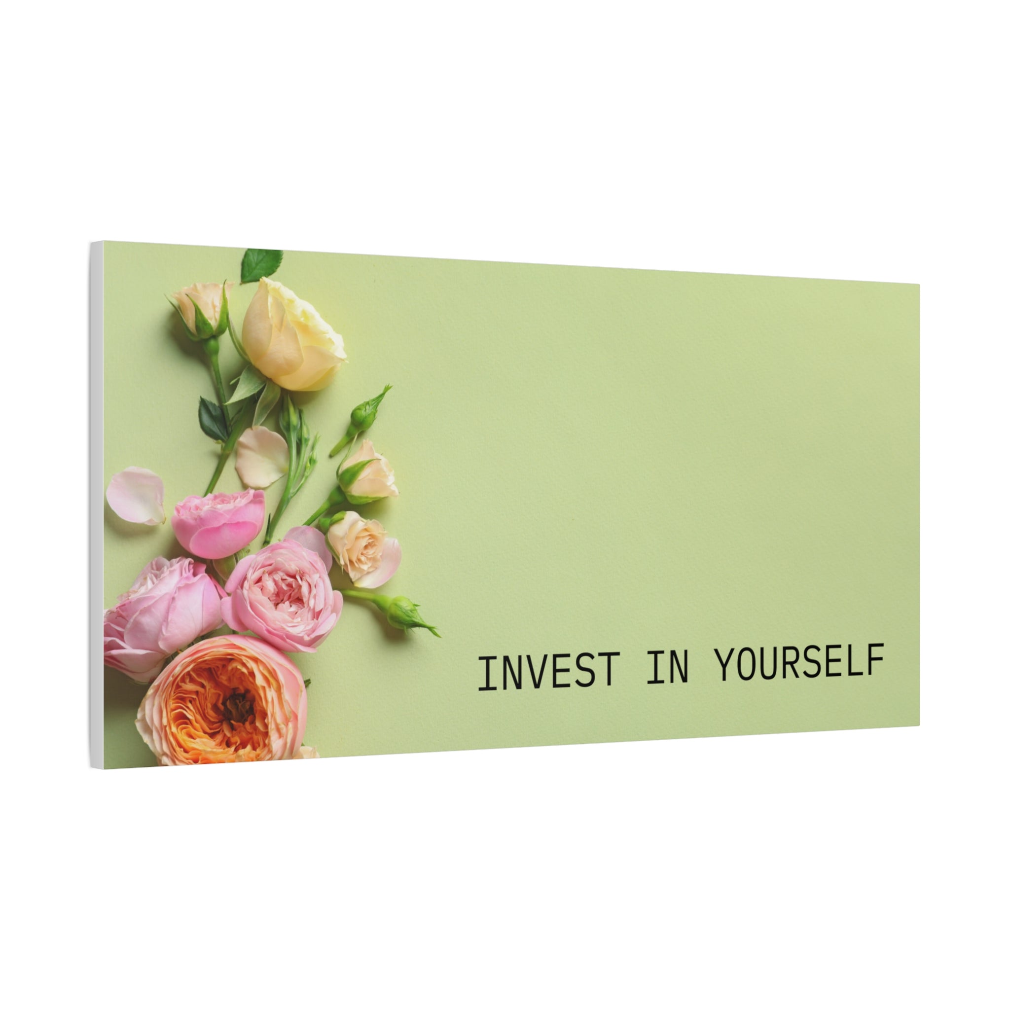 Motivational Wall Canvas - "Invest in Yourself" Floral Stretched Canvas
